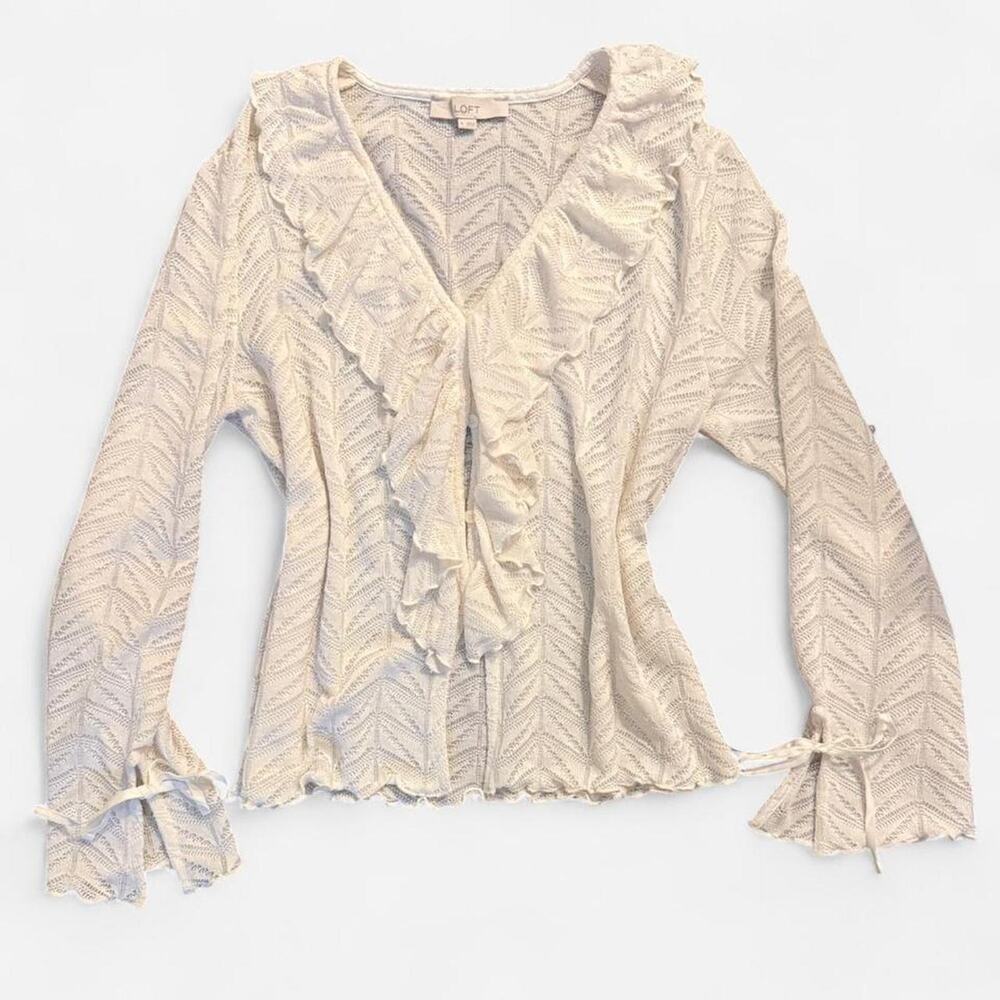 White ruffle long sleeve top